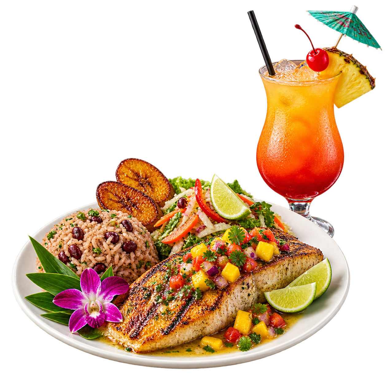 Onboard restaurant meal and cocktail